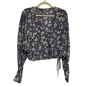 Dress Forum Blue Floral Wrap Shirt Womens S Revolve Boho Blouse Long Sleeve Top